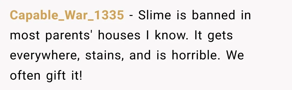 Sister Sends 1,000 Unremovable Stickers As A ‘Christmas Gift’ To Brother-In-Law, He’ll Never Forget It Capable_War_1335 − Slime is banned in most parents' houses I know. It gets everywhere, stains, and is horrible. We often gift it!