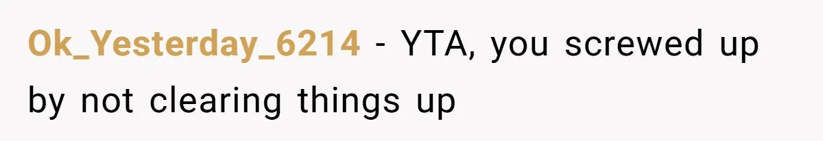 Ok_Yesterday_6214 − YTA, you screwed up by not clearing things up