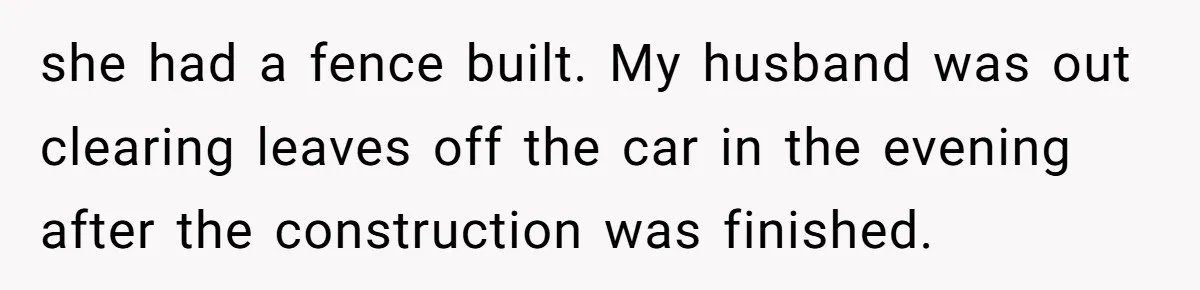 "Stay Away From My Fence!": Neighbor Dispute Escalates Over a Leaf Blower she had a fence built. My husband was out clearing leaves off the car in the evening after the construction was finished.