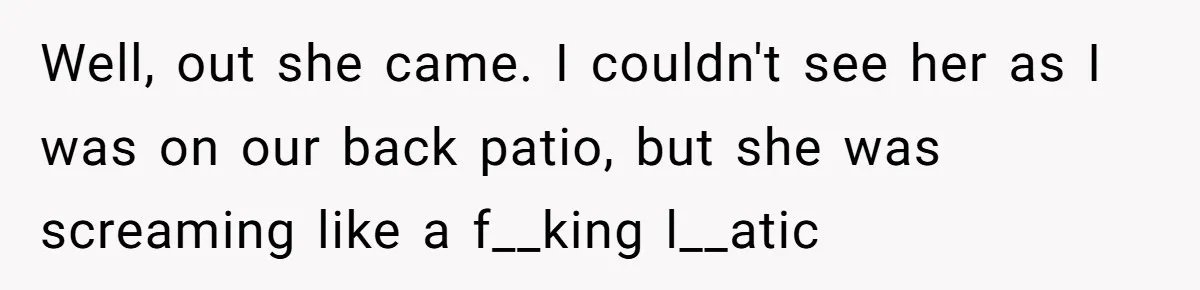 "Stay Away From My Fence!": Neighbor Dispute Escalates Over a Leaf Blower Well, out she came. I couldn't see her as I was on our back patio, but she was screaming like a f__king l__atic