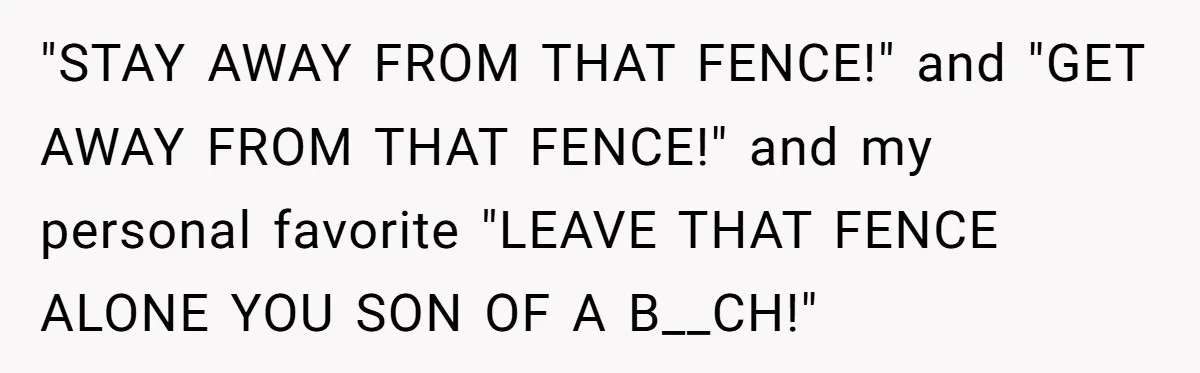 "Stay Away From My Fence!": Neighbor Dispute Escalates Over a Leaf Blower "STAY AWAY FROM THAT FENCE!" and "GET AWAY FROM THAT FENCE!" and my personal favorite "LEAVE THAT FENCE ALONE YOU SON OF A B__CH!"