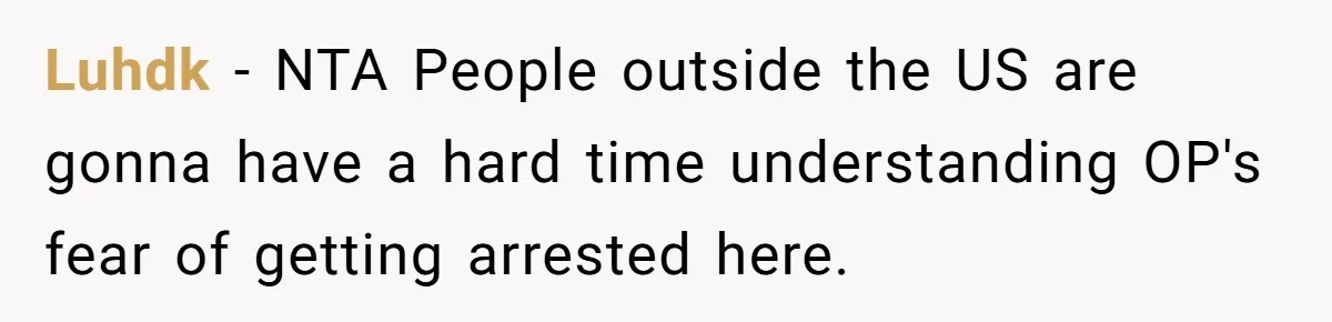 Luhdk − NTA People outside the US are gonna have a hard time understanding OP's fear of getting arrested here.