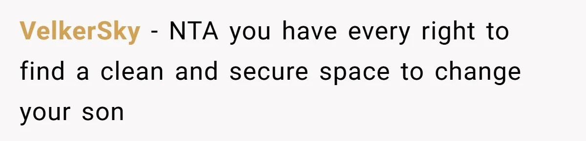 VelkerSky − NTA you have every right to find a clean and secure space to change your son