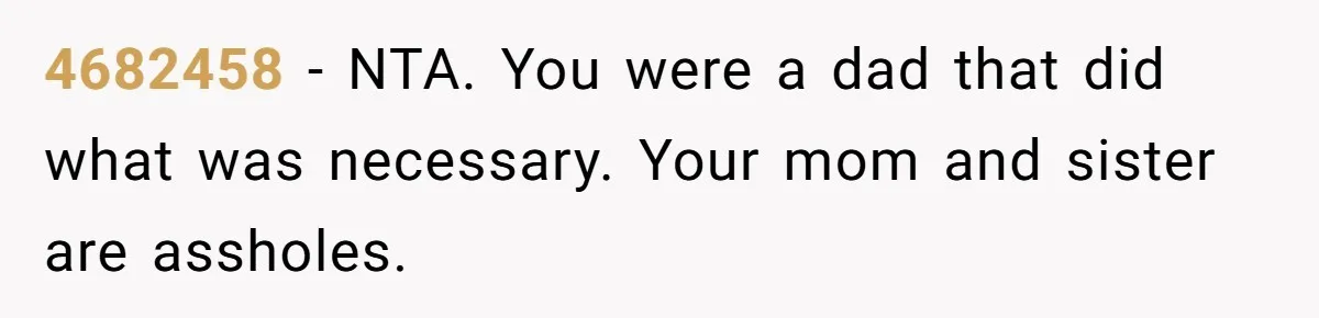 4682458 − NTA. You were a dad that did what was necessary. Your mom and sister are assholes.