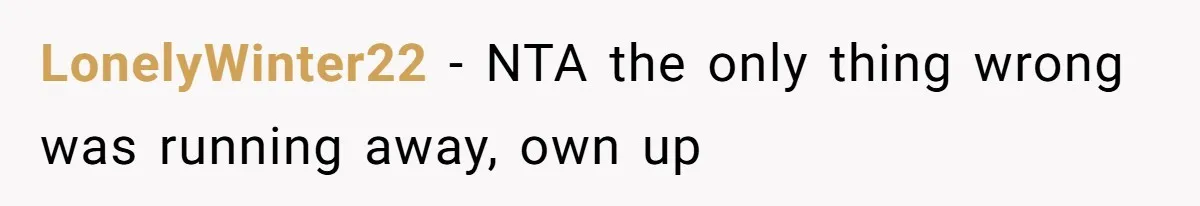 LonelyWinter22 − NTA the only thing wrong was running away, own up