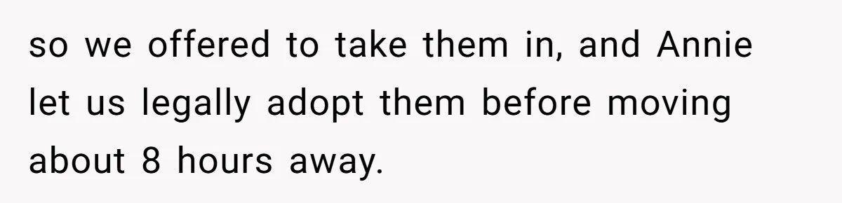 Woman Refuses Sister’s “Custody” Demand After Adopting The Kids She Abandoned Years Ago so we offered to take them in, and Annie let us legally adopt them before moving about 8 hours away.