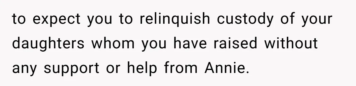 Woman Refuses Sister’s “Custody” Demand After Adopting The Kids She Abandoned Years Ago to expect you to relinquish custody of your daughters whom you have raised without any support or help from Annie.