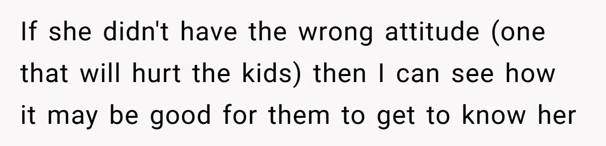 Woman Refuses Sister’s “Custody” Demand After Adopting The Kids She Abandoned Years Ago If she didn't have the wrong attitude (one that will hurt the kids) then I can see how it may be good for them to get to know her