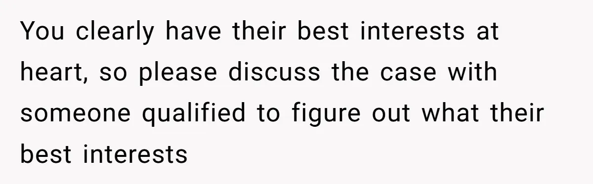 Woman Refuses Sister’s “Custody” Demand After Adopting The Kids She Abandoned Years Ago You clearly have their best interests at heart, so please discuss the case with someone qualified to figure out what their best interests