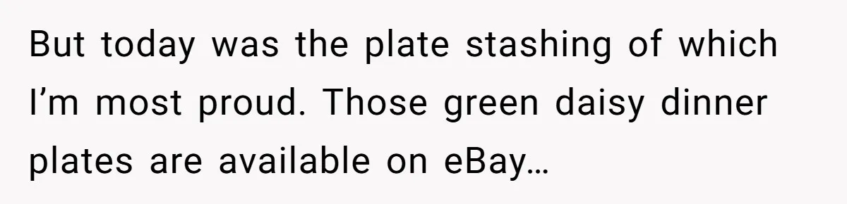 She Secretly Replaced Her Mom’s Plates for 15 Years, and the Final Reveal Is Petty Perfection But today was the plate stashing of which I’m most proud. Those green daisy dinner plates are available on eBay…