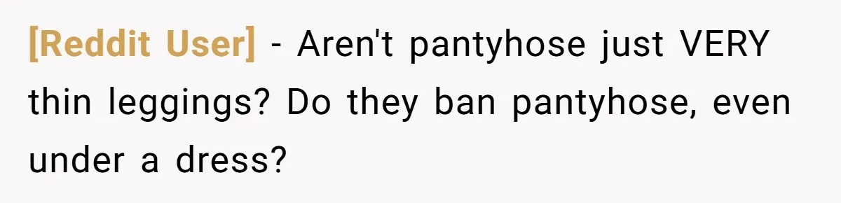 [Reddit User] − Aren't pantyhose just VERY thin leggings? Do they ban pantyhose, even under a dress?
