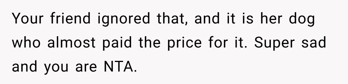 Woman Hosts Party, Friend Dumps Dog In Garden, Then Demands Answers When It Gets Sick Your friend ignored that, and it is her dog who almost paid the price for it. Super sad and you are NTA.