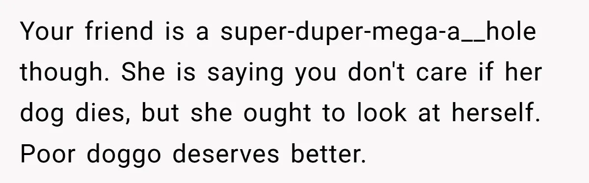 Woman Hosts Party, Friend Dumps Dog In Garden, Then Demands Answers When It Gets Sick Your friend is a super-duper-mega-a__hole though. She is saying you don't care if her dog dies, but she ought to look at herself. Poor doggo deserves better.
