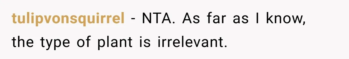 Woman Hosts Party, Friend Dumps Dog In Garden, Then Demands Answers When It Gets Sick tulipvonsquirrel − NTA. As far as I know, the type of plant is irrelevant.