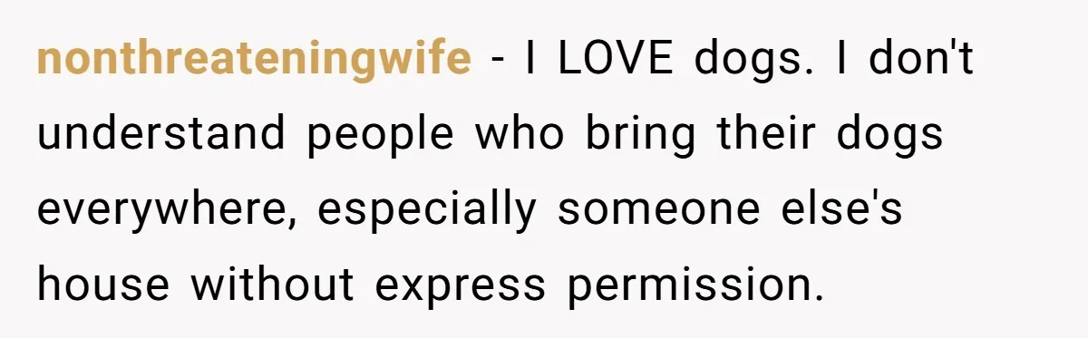 Woman Hosts Party, Friend Dumps Dog In Garden, Then Demands Answers When It Gets Sick nonthreateningwife − I LOVE dogs. I don't understand people who bring their dogs everywhere, especially someone else's house without express permission.
