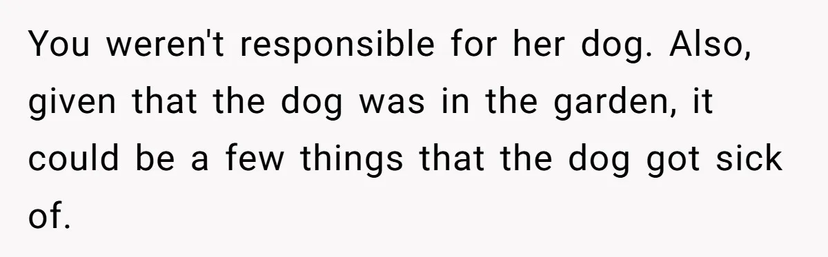 Woman Hosts Party, Friend Dumps Dog In Garden, Then Demands Answers When It Gets Sick You weren't responsible for her dog. Also, given that the dog was in the garden, it could be a few things that the dog got sick of.