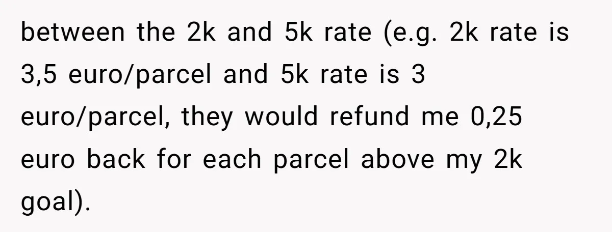 Shipping Company Tried to Squeeze Him - So He Mailed 150 Empty Envelopes between the 2k and 5k rate (e.g. 2k rate is 3,5 euro/parcel and 5k rate is 3 euro/parcel, they would refund me 0,25 euro back for each parcel above my...