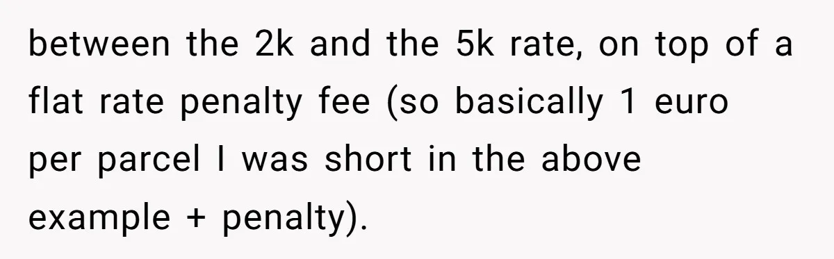 Shipping Company Tried to Squeeze Him - So He Mailed 150 Empty Envelopes between the 2k and the 5k rate, on top of a flat rate penalty fee (so basically 1 euro per parcel I was short in the above example + penalty).