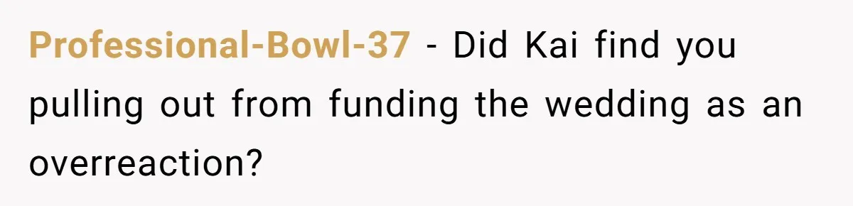 Man Agreed To Pay For The Wedding Until The Bride Made One Ugly Comment Professional-Bowl-37 − Did Kai find you pulling out from funding the wedding as an overreaction?