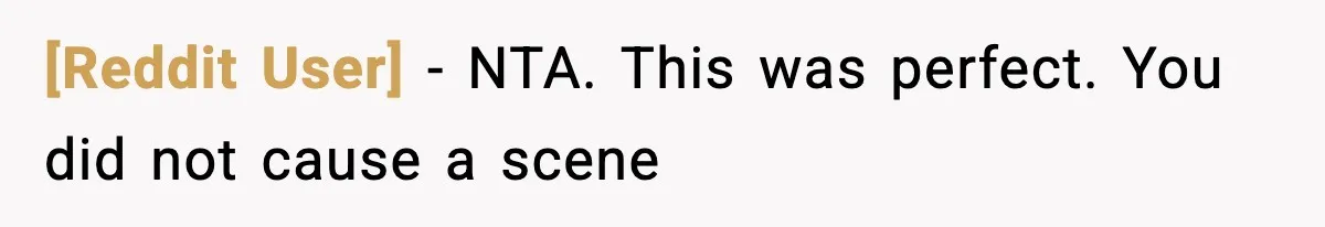 [Reddit User] − NTA. This was perfect. You did not cause a scene