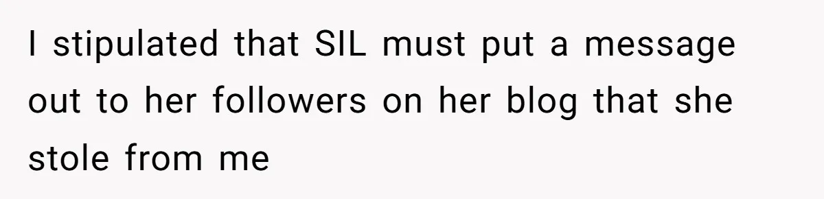 Aspiring Author Accuses SIL Of Plagiarism, Parents Threaten To Disown Her Instead I stipulated that SIL must put a message out to her followers on her blog that she stole from me