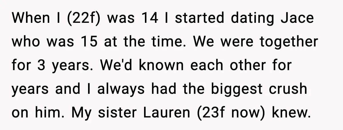 Sister Stole Her Boyfriend, Married Him, Now Wants Comfort After He Dies When I (22f) was 14 I started dating Jace who was 15 at the time. We were together for 3 years. We'd known each other for years and I always...