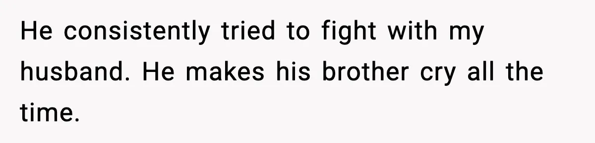Pregnant Woman Bans Nephew Forever After He Shoves Her Into A Wall He consistently tried to fight with my husband. He makes his brother cry all the time.