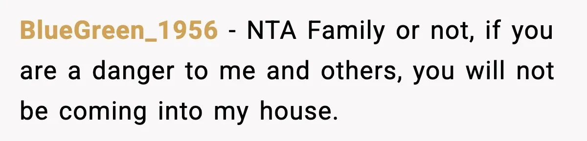Pregnant Woman Bans Nephew Forever After He Shoves Her Into A Wall BlueGreen_1956 − NTA Family or not, if you are a danger to me and others, you will not be coming into my house.