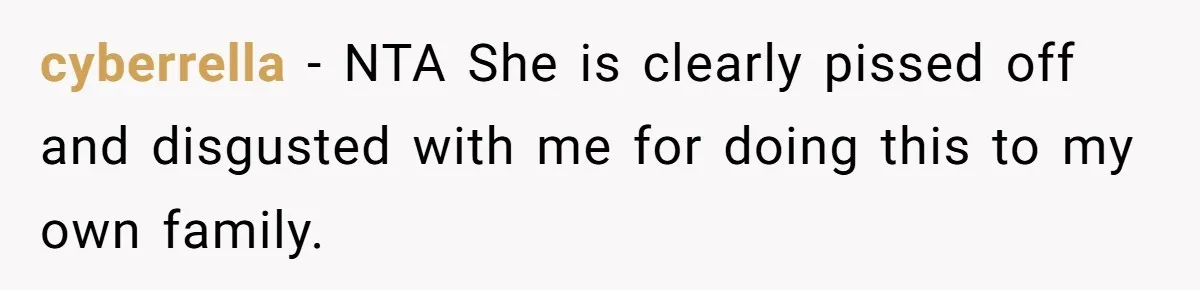 Aspiring Author Accuses SIL Of Plagiarism, Parents Threaten To Disown Her Instead cyberrella − NTA She is clearly pissed off and disgusted with me for doing this to my own family.
