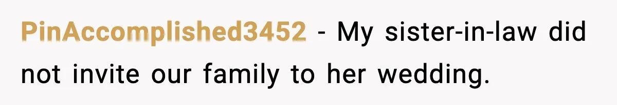 19-Year-Old Says No To Wedding Dinner After Being Excluded From The Ceremony PinAccomplished3452 − My sister-in-law did not invite our family to her wedding.
