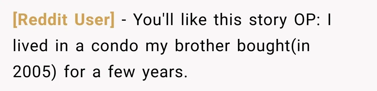 [Reddit User] − You'll like this story OP: I lived in a condo my brother bought(in 2005) for a few years.