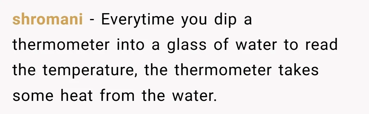 Boss Demands Accurate Time Logging to Catch ‘Dishonesty’ - Employee Complies, Overtime Explodes shromani − Everytime you dip a thermometer into a glass of water to read the temperature, the thermometer takes some heat from the water.