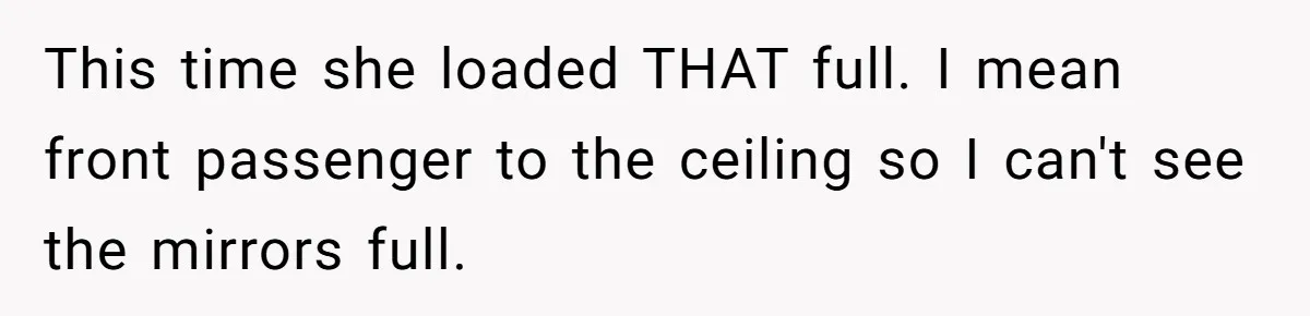 This time she loaded THAT full. I mean front passenger to the ceiling so I can't see the mirrors full.