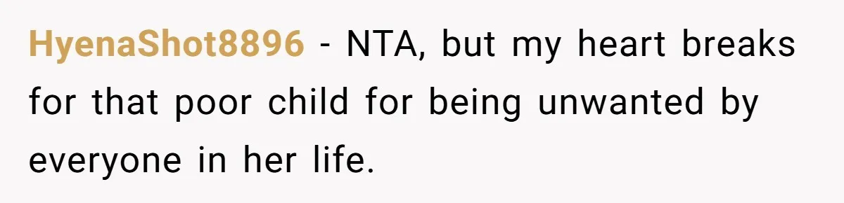 Ex-MIL Demands She Take In Her Ex’s Unwanted Child - She Fires Back HyenaShot8896 − NTA, but my heart breaks for that poor child for being unwanted by everyone in her life.