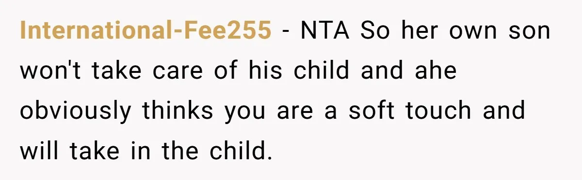 Ex-MIL Demands She Take In Her Ex’s Unwanted Child - She Fires Back International-Fee255 − NTA So her own son won't take care of his child and ahe obviously thinks you are a soft touch and will take in the child.