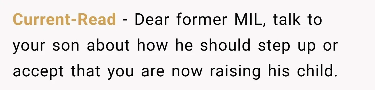 Ex-MIL Demands She Take In Her Ex’s Unwanted Child - She Fires Back Current-Read − Dear former MIL, talk to your son about how he should step up or accept that you are now raising his child.