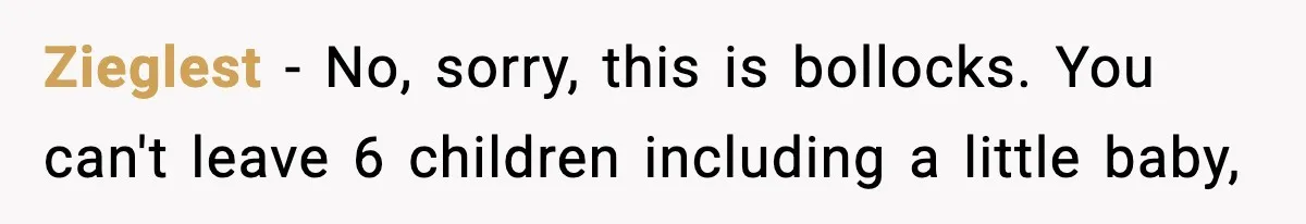 Neighbor Dumps Six Kids On Doorstep, Woman Calls Child Services, Husband Calls Her A Cow Zieglest − No, sorry, this is bollocks. You can't leave 6 children including a little baby,