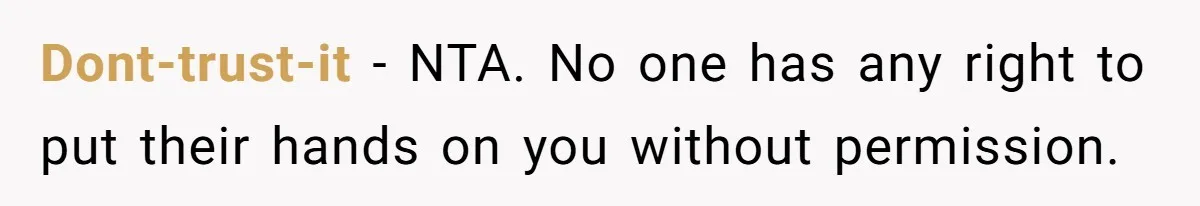 Pregnant Woman Calls Out MIL For Ignoring Boundaries, Everyone At Baby Shower Watches Dont-trust-it − NTA. No one has any right to put their hands on you without permission.