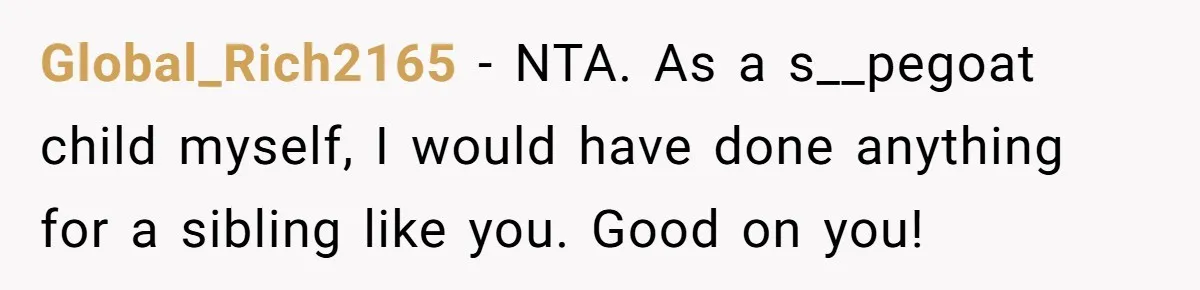 Older Brother Admits He Favors The Family Scapegoat, Now The Golden Child Wants Answers Global_Rich2165 − NTA. As a s__pegoat child myself, I would have done anything for a sibling like you. Good on you!