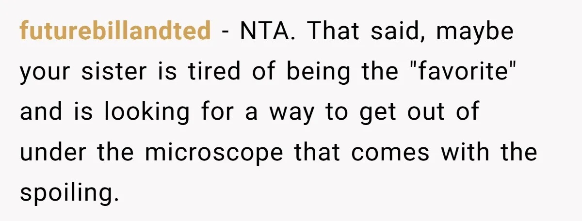 Older Brother Admits He Favors The Family Scapegoat, Now The Golden Child Wants Answers futurebillandted − NTA. That said, maybe your sister is tired of being the "favorite" and is looking for a way to get out of under the microscope that comes with...