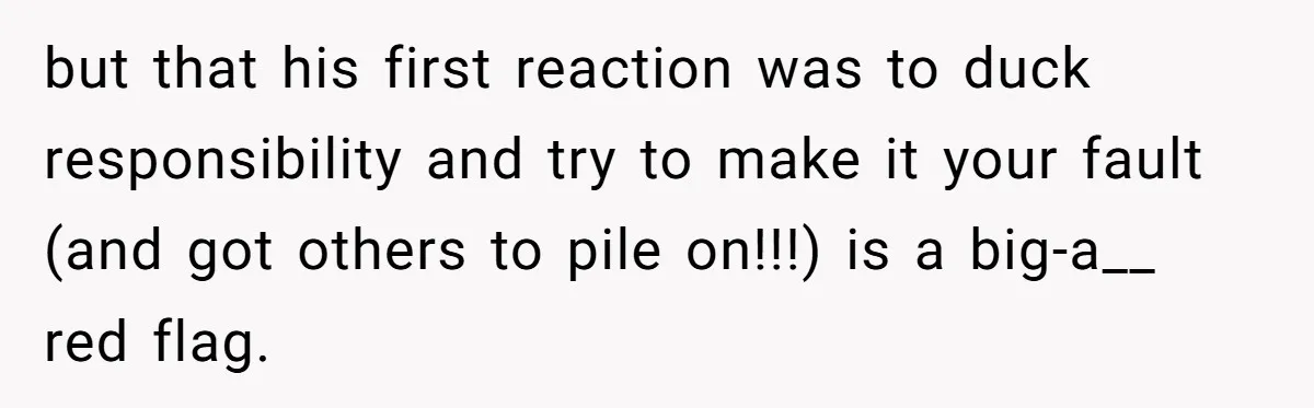 but that his first reaction was to duck responsibility and try to make it your fault (and got others to pile on!!!) is a big-a__ red flag.