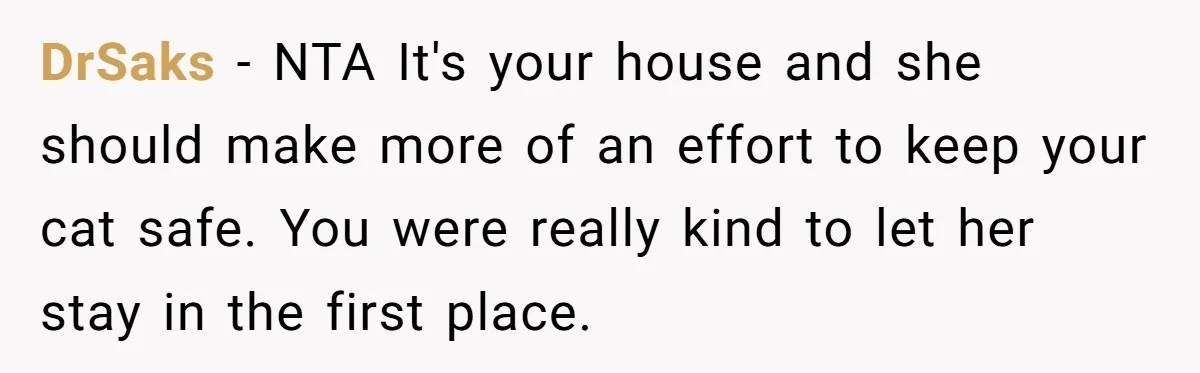 She Gave Her Sister One Rule to Stay - Protect the Cat. After Breaking It Three Times, She Kicked Them Out DrSaks − NTA It's your house and she should make more of an effort to keep your cat safe. You were really kind to let her stay in the first...