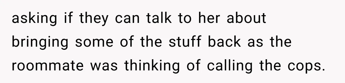 A Roommate Told Her ‘This Is Why You Have No Friends’ - Then Came Home to Nothing asking if they can talk to her about bringing some of the stuff back as the roommate was thinking of calling the cops.
