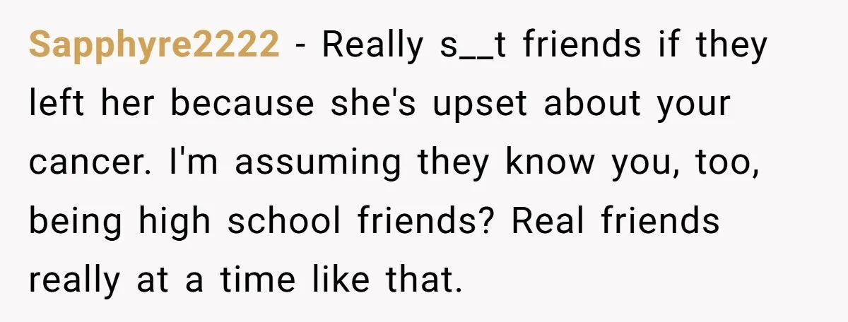 A Roommate Told Her ‘This Is Why You Have No Friends’ - Then Came Home to Nothing Sapphyre2222 − Really s__t friends if they left her because she's upset about your cancer. I'm assuming they know you, too, being high school friends? Real friends really at a...