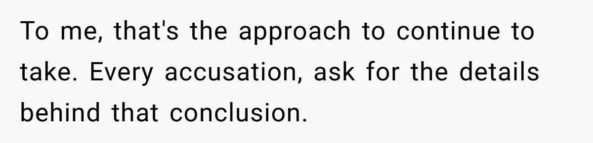 He Told His Ex She Chose Motherhood Over Marriage - and That Her Loneliness Now Isn’t His Problem To me, that's the approach to continue to take. Every accusation, ask for the details behind that conclusion.