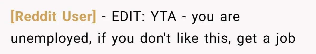 [Reddit User] − EDIT: YTA - you are unemployed, if you don't like this, get a job