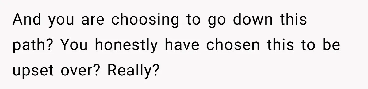 And you are choosing to go down this path? You honestly have chosen this to be upset over? Really?