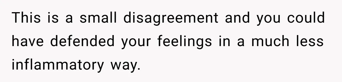 This is a small disagreement and you could have defended your feelings in a much less inflammatory way.