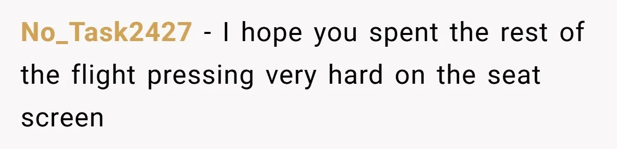 No_Task2427 − I hope you spent the rest of the flight pressing very hard on the seat screen