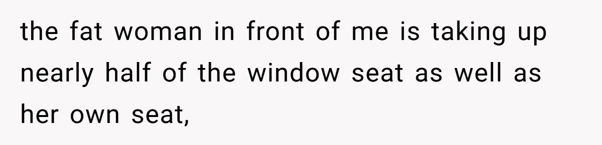 the fat woman in front of me is taking up nearly half of the window seat as well as her own seat,